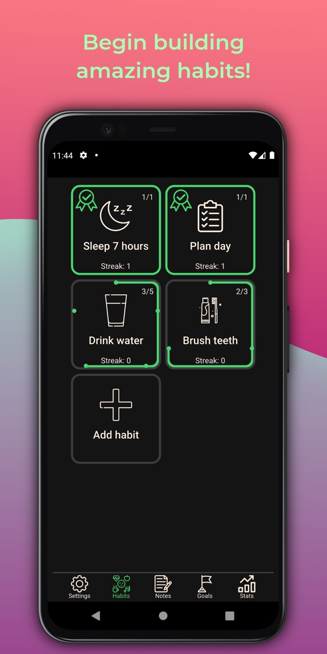 Original 100 Days app showing daily habits and streaks