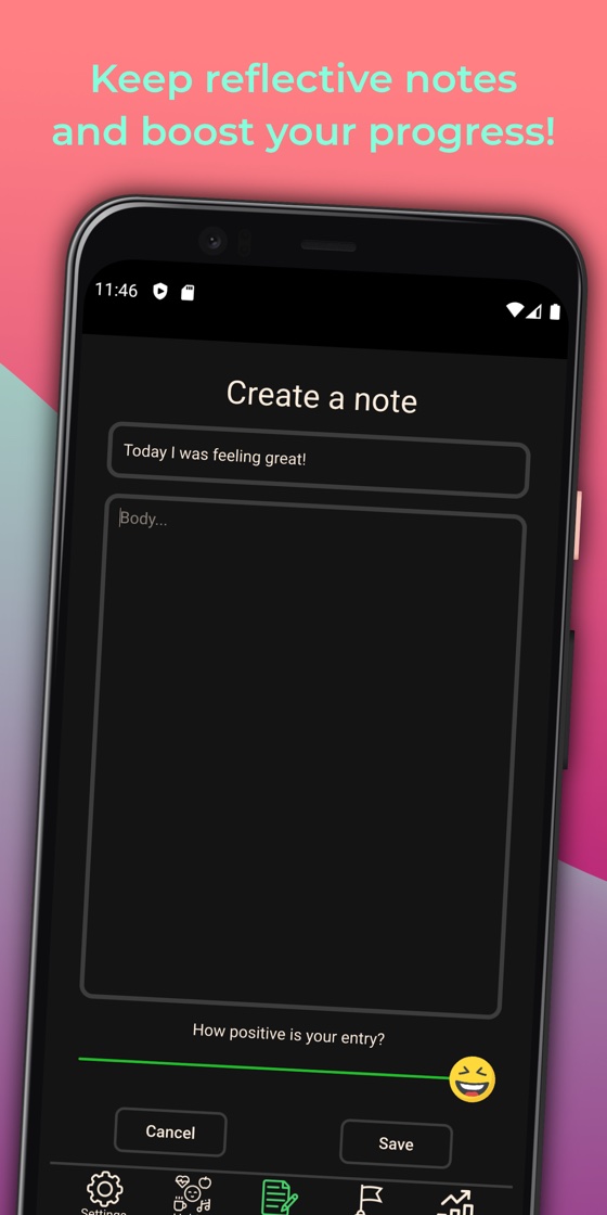 Original 100 Days note editor with a mood slider