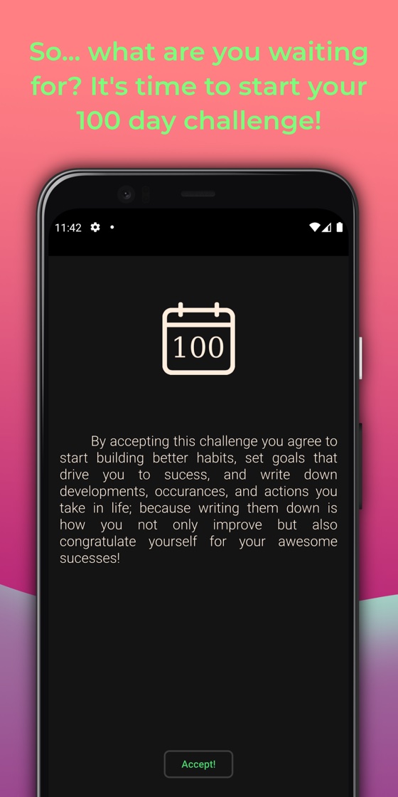 Original 100 Days welcome screen for starting the hundred-day challenge