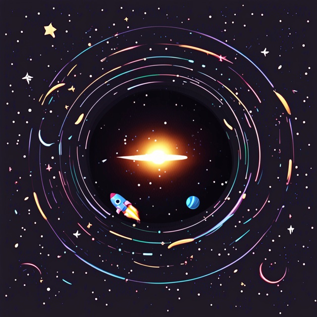 Original Gr∀vity artwork: a rocket orbiting a bright star